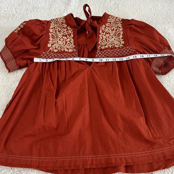 Free People Dreaming About You Tunic Boho Orange Embroidered Top Sz M Art Indie - Picture 4 of 6